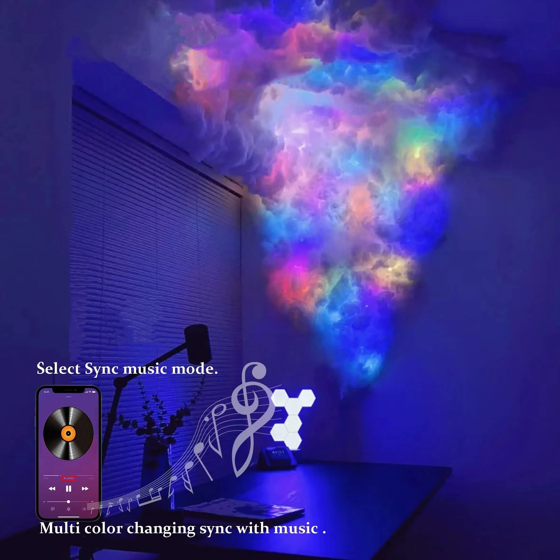 4.88meter Cloud Light, Thundercloud LED Lightning Colorful Atmosphere Night Light, DIY Creative Cloud Lights Gaming Room Garage Club Dj Party Light, USB Powered