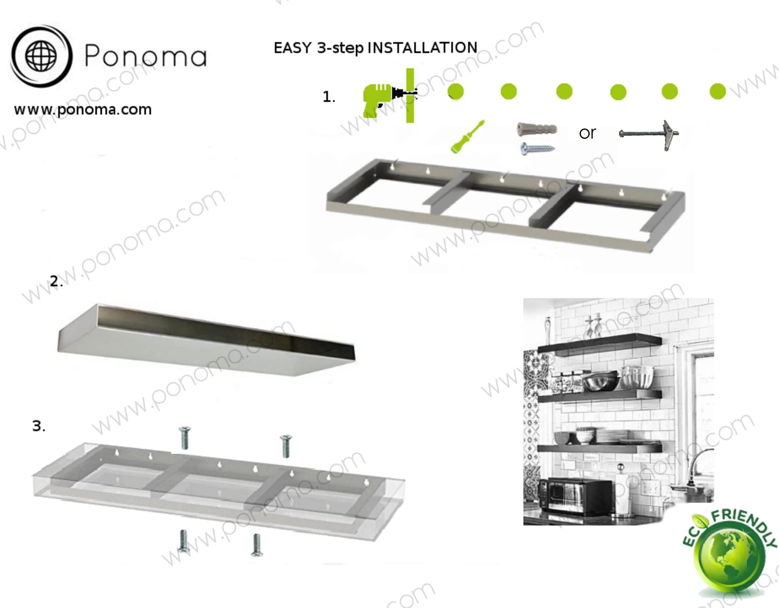 48"x12"x2.0" (cm.121.9x30.5x5.1) brushed stainless floating shelf with 2 LED lights