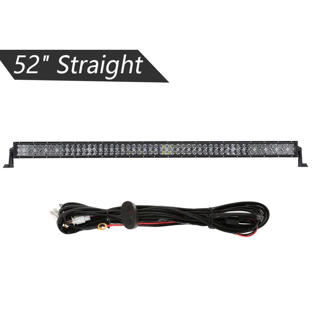 52" Straight LED Light Bar & 4" LED PODS & 2 IN 1 Design Windshield Mounting Brackets For Jeep Wrangler JK 2007~2017