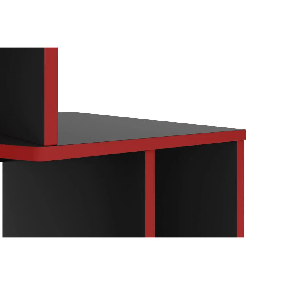 53" Wooden Rectangular Computer Gaming Desk, Black and Red By The Urban Port