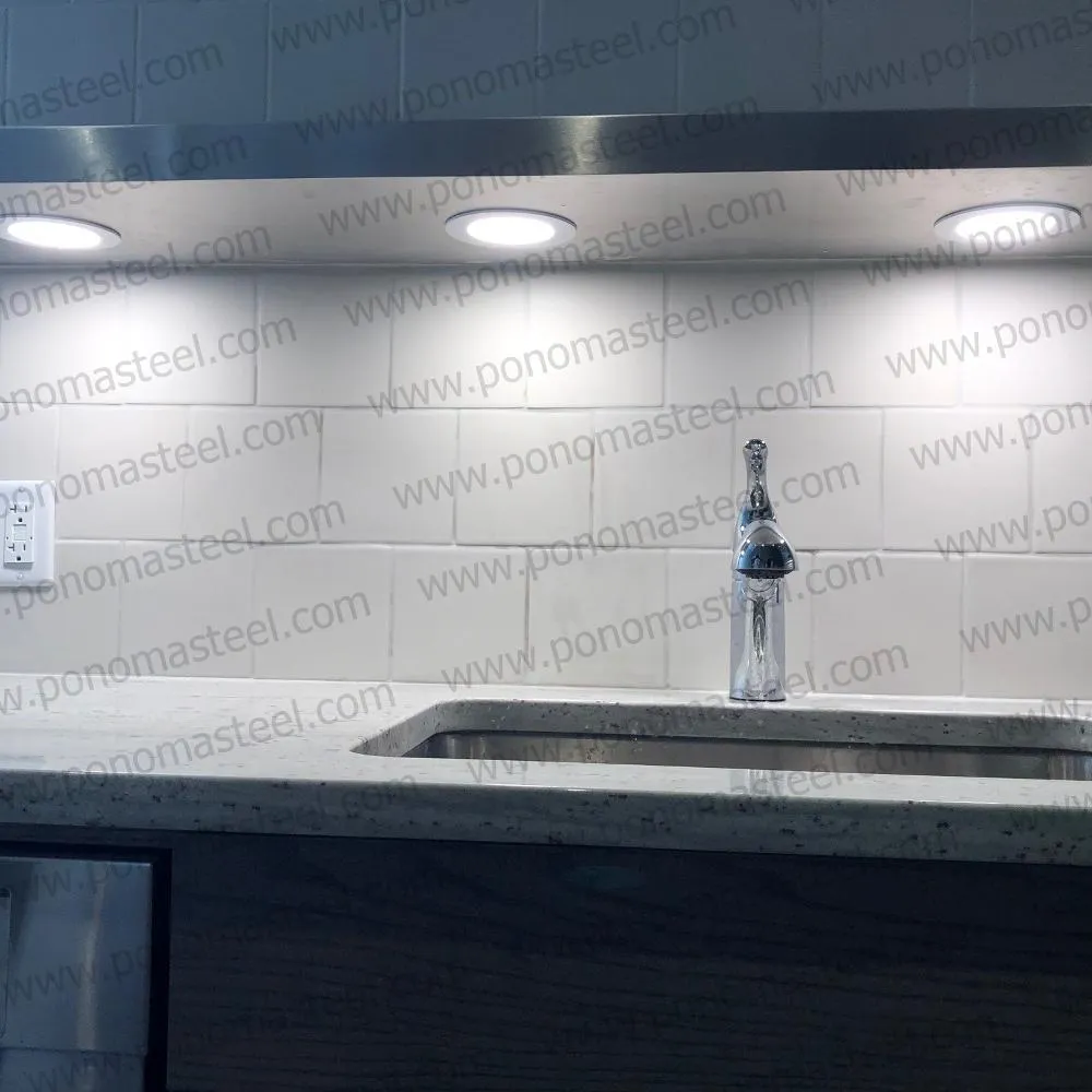 72"x10"x2.5" (cm.182.9x25.4x6.4) brushed stainless floating shelf with 3 LED lights