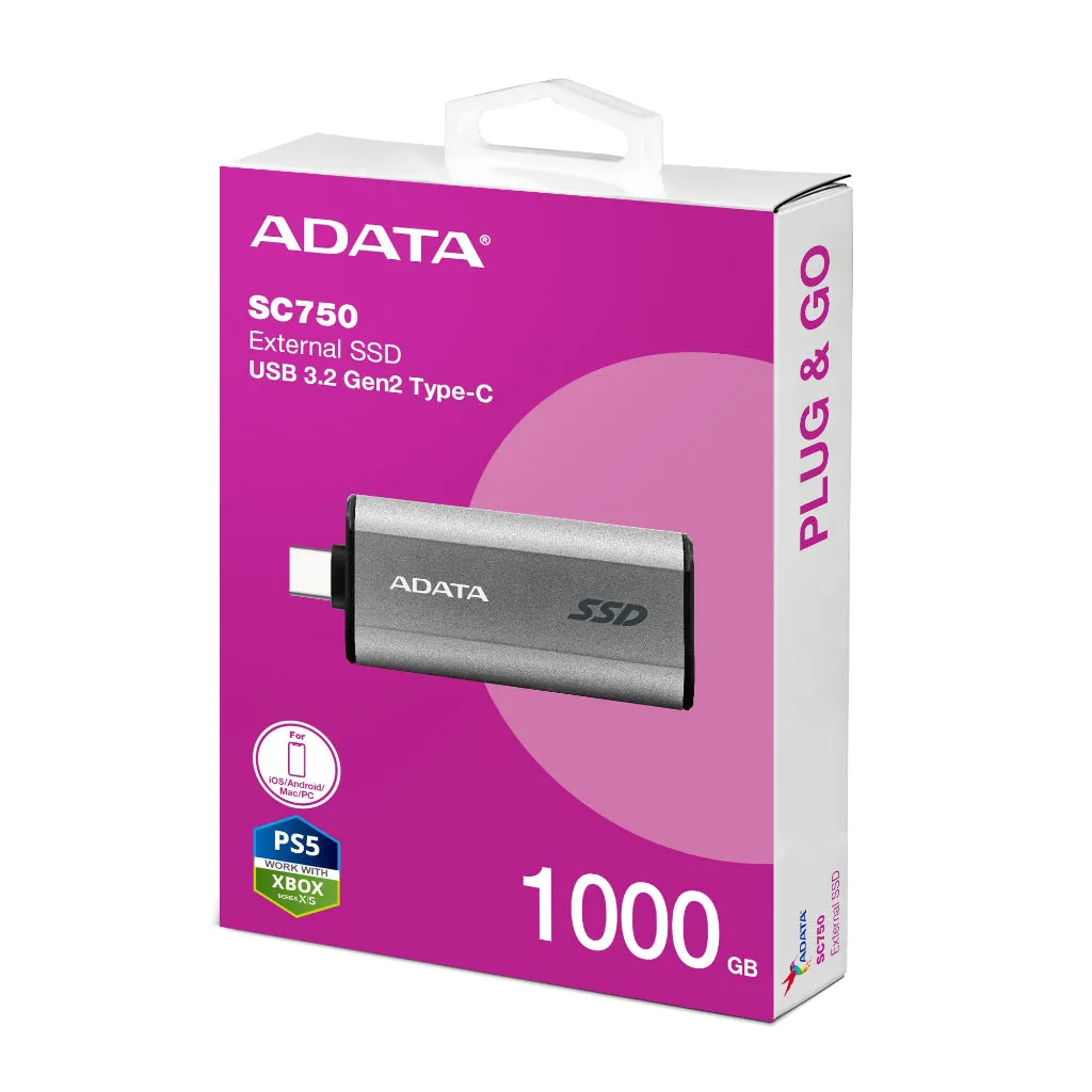 Adata SC750 External SSD High Speed Read/Write Up To 1,050/1,000 MB/s Cableless Compact Size - (500GB / 1TB)