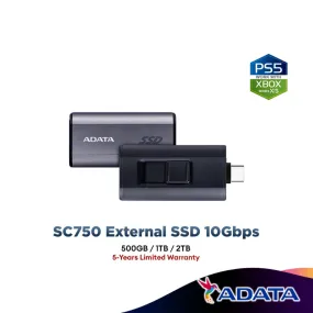 Adata SC750 External SSD High Speed Read/Write Up To 1,050/1,000 MB/s Cableless Compact Size - (500GB / 1TB)