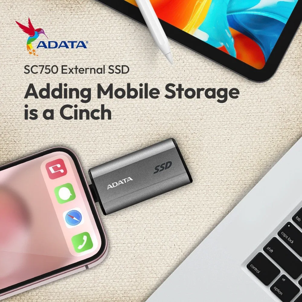 Adata SC750 External SSD High Speed Read/Write Up To 1,050/1,000 MB/s Cableless Compact Size - (500GB / 1TB)