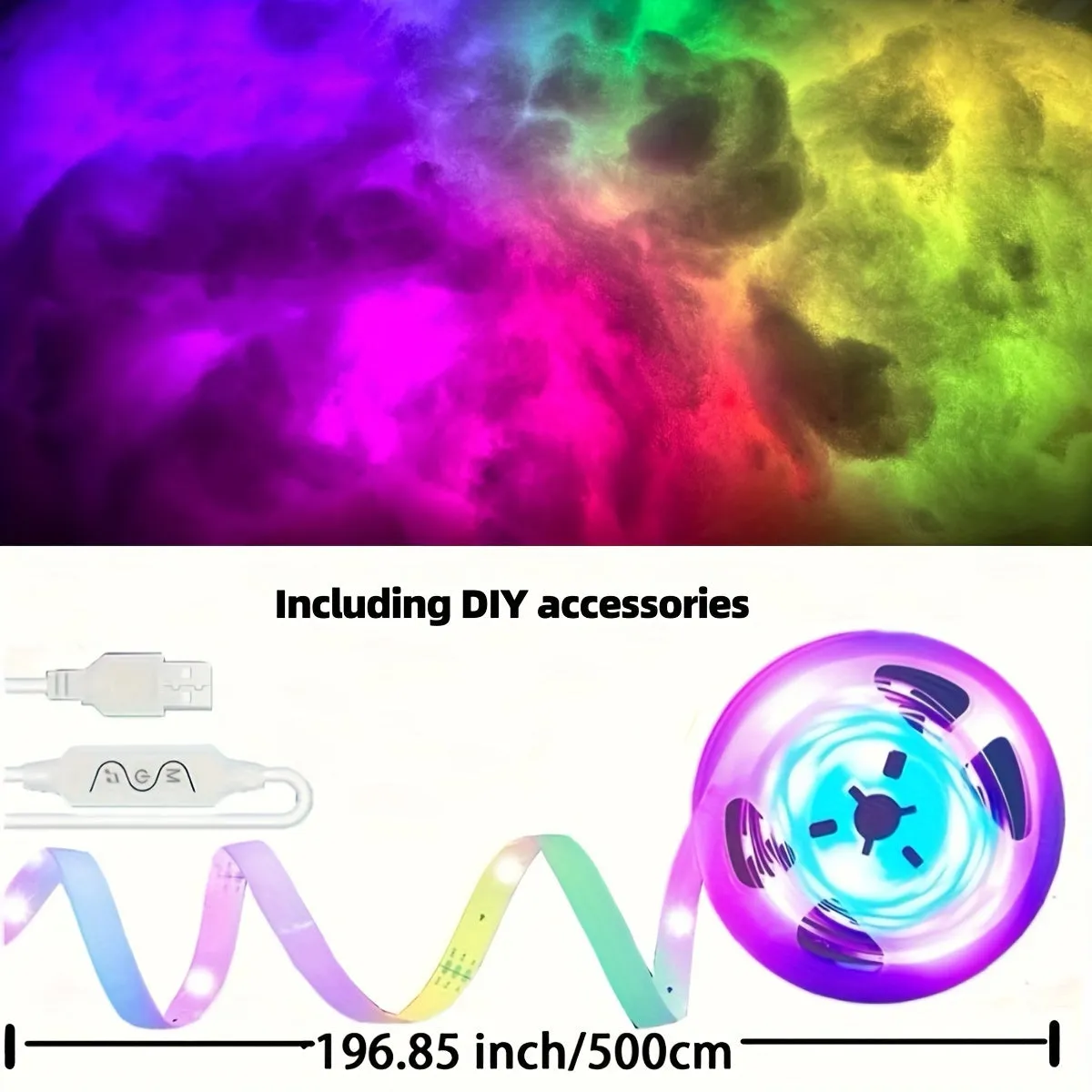 Big Cloud Light, Thundercloud LED Light Lightning Cloud Colorful Atmosphere Night Light, DIY Creative Cloud Lights Gaming Room Party Light,4.88 Meter