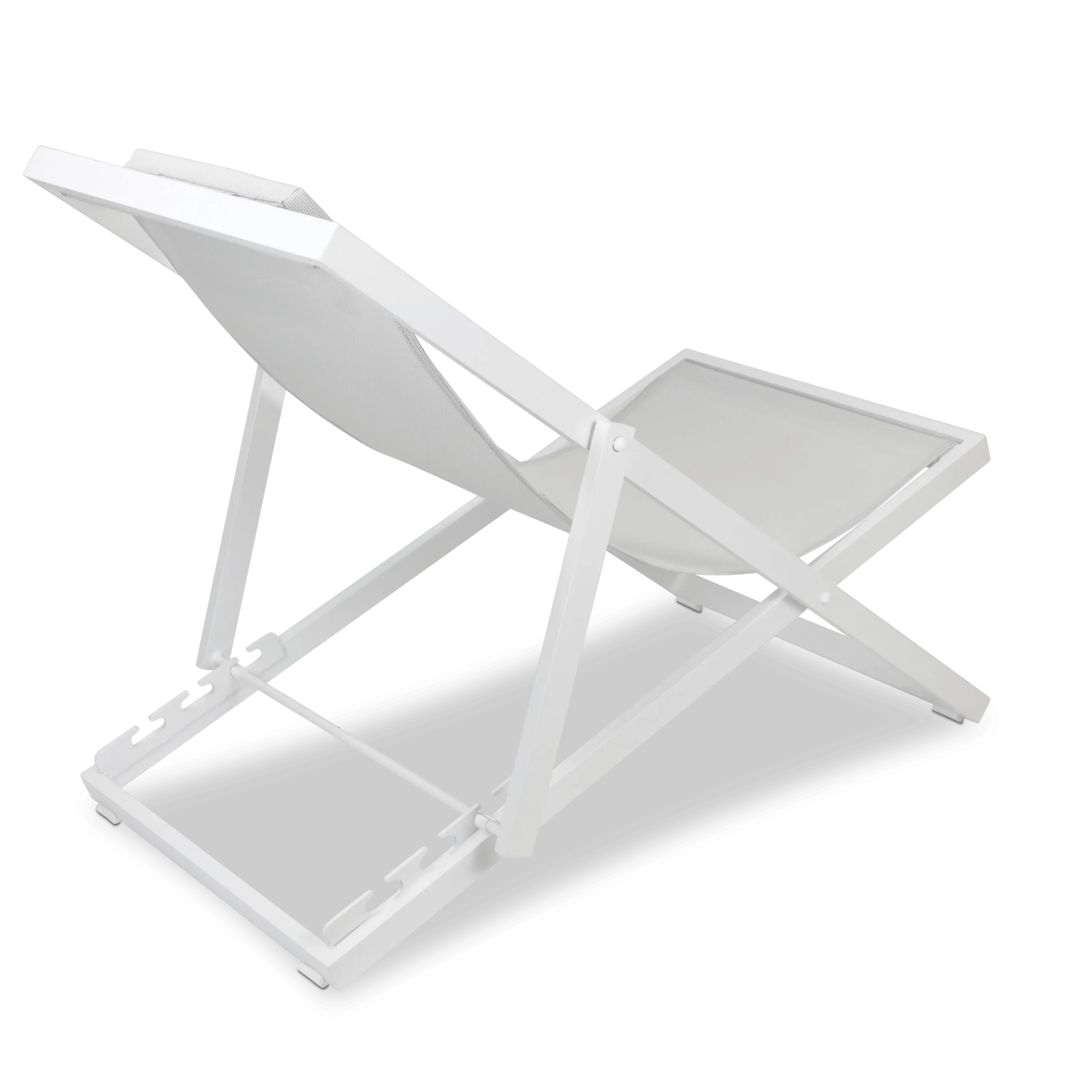 Chill Outdoor Deck Chair and Mykonos Medium Side Table in Arctic White Aluminium Frame and Charcoal Grey Textilene