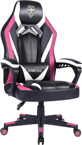 Girls Gaming Chair, Light Pink Computer Chair with Massage, Rose Desk Chair for Girls, Carbon Fiber PC Chair for Adults, Video Game Chair for Teens, Light Pink Modern Chair, Mute-Rolling Castors(Rose)