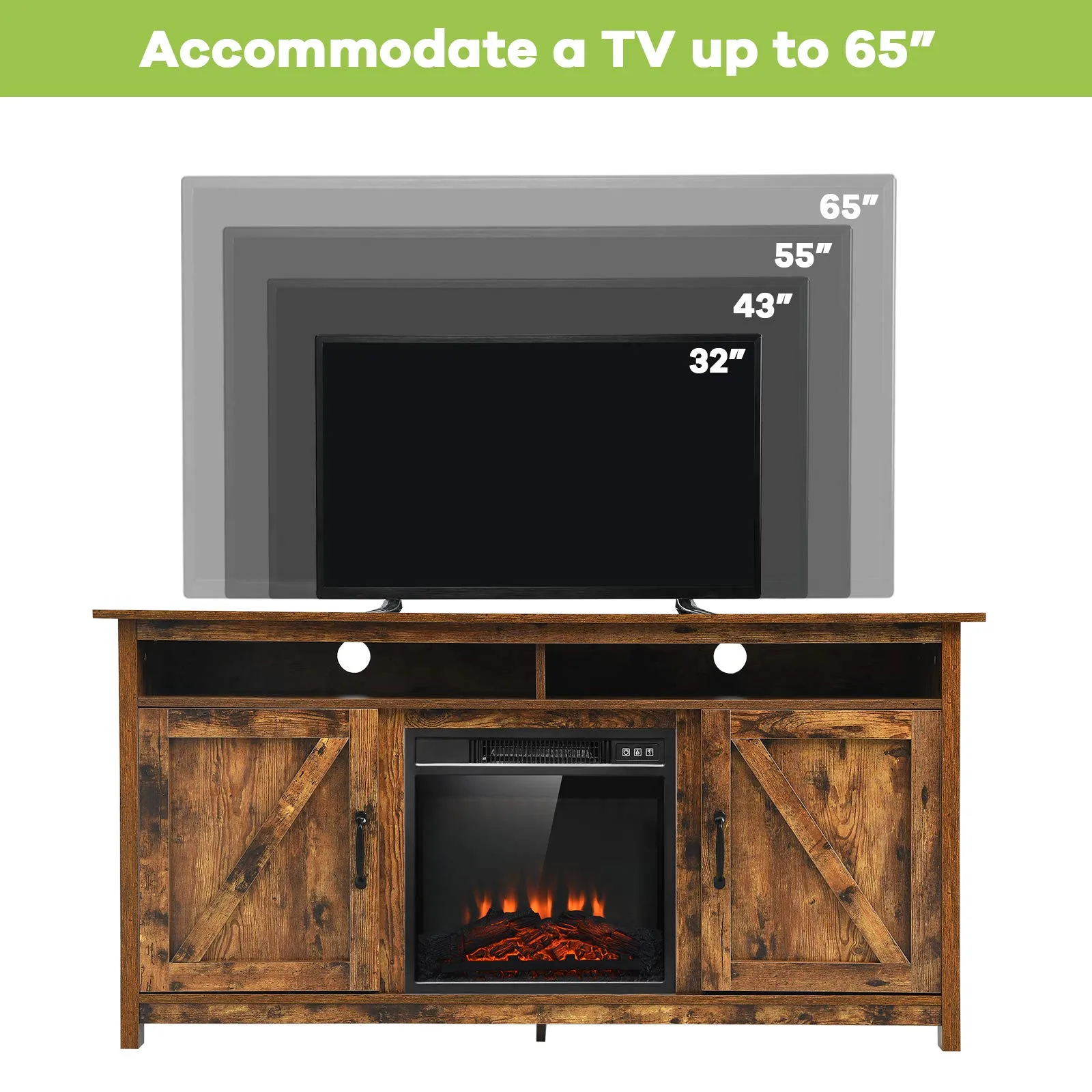 Industrial Fireplace TV Stand for TVs Up to 65 Inches, Entertainment Center w/18 1400W Electric Fireplace