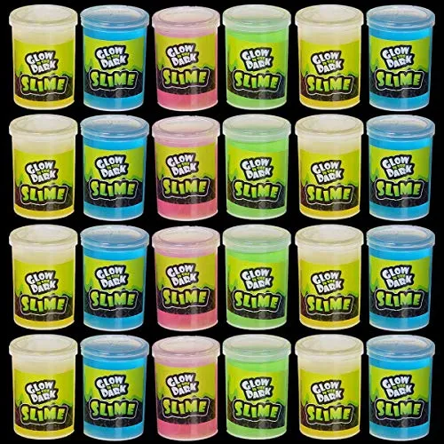 Kicko Glow in the Dark Slime 24 Pack Assorted Neon Colors Birthday Non Toxic