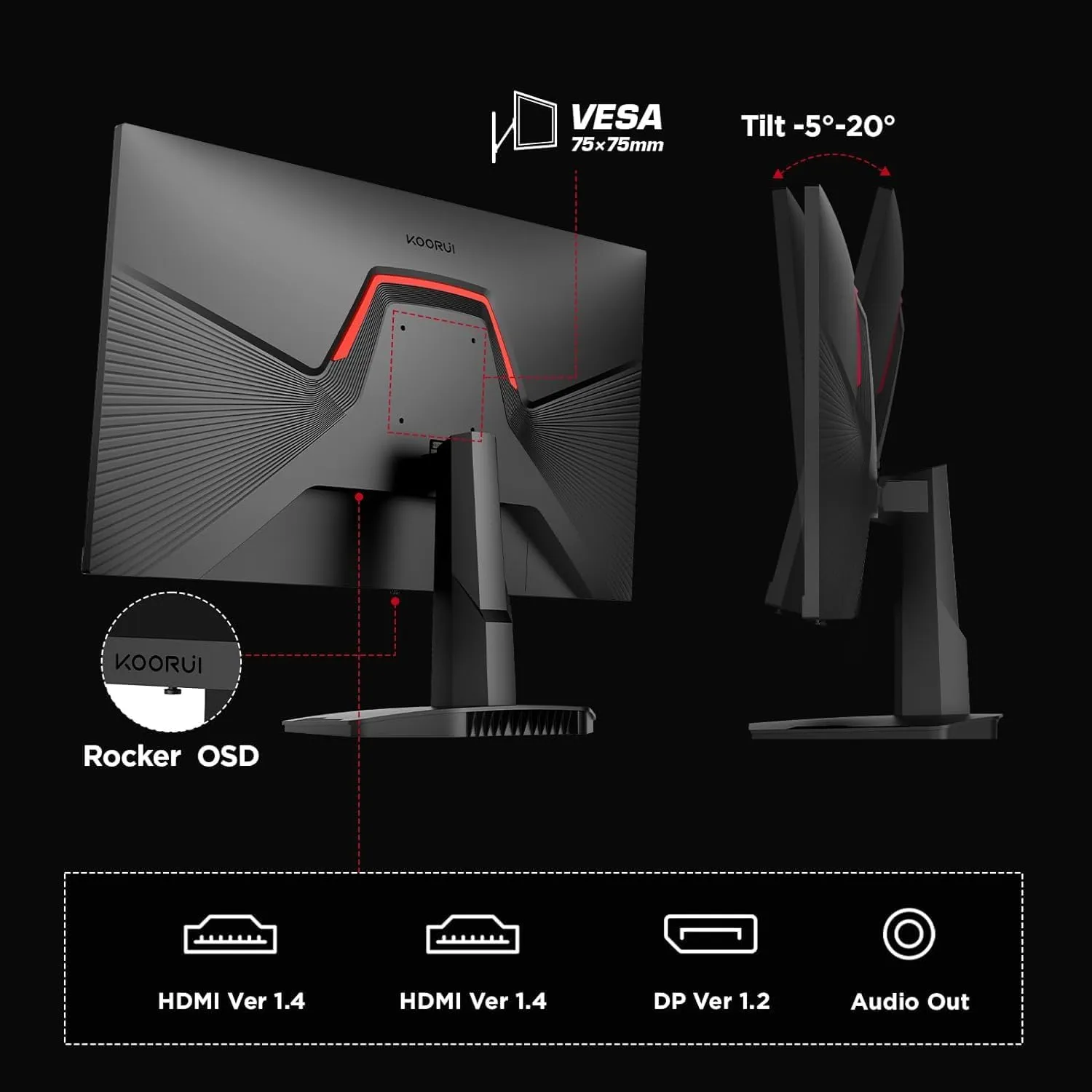 KOORUI 25E3A 24.5" Gaming Monitor - Full HD, 180Hz, 1ms, VA Panel, 2x HDMI & DP