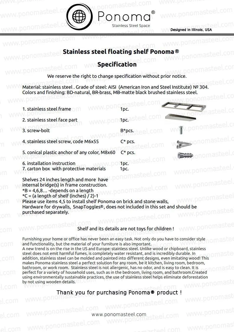 Metal shelves 83"- 86" (cm. 211 - 218)  made-to-order custom sizes shelves Ponoma®