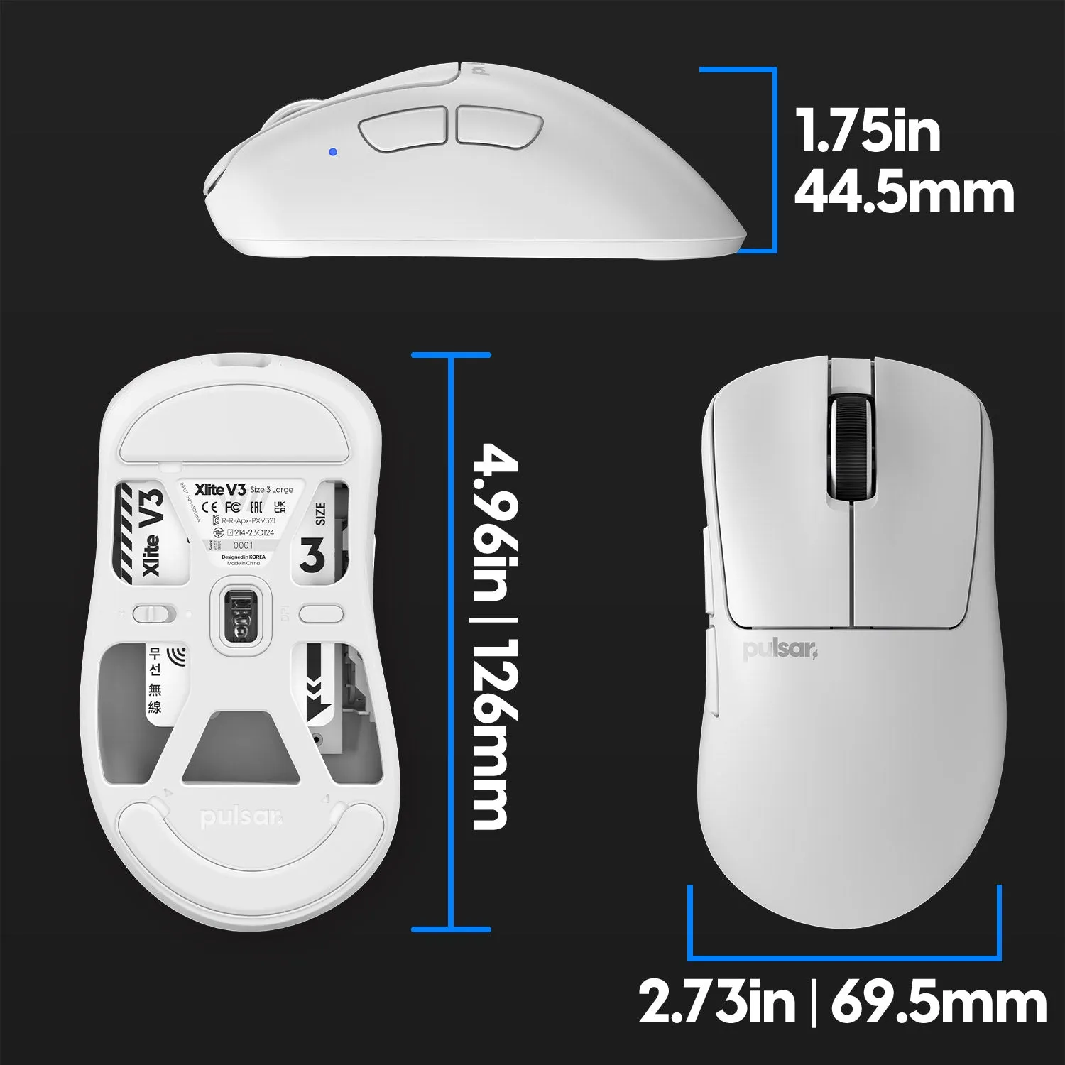 Pulsar Xlite V3 Large Wireless Gaming Mouse - White